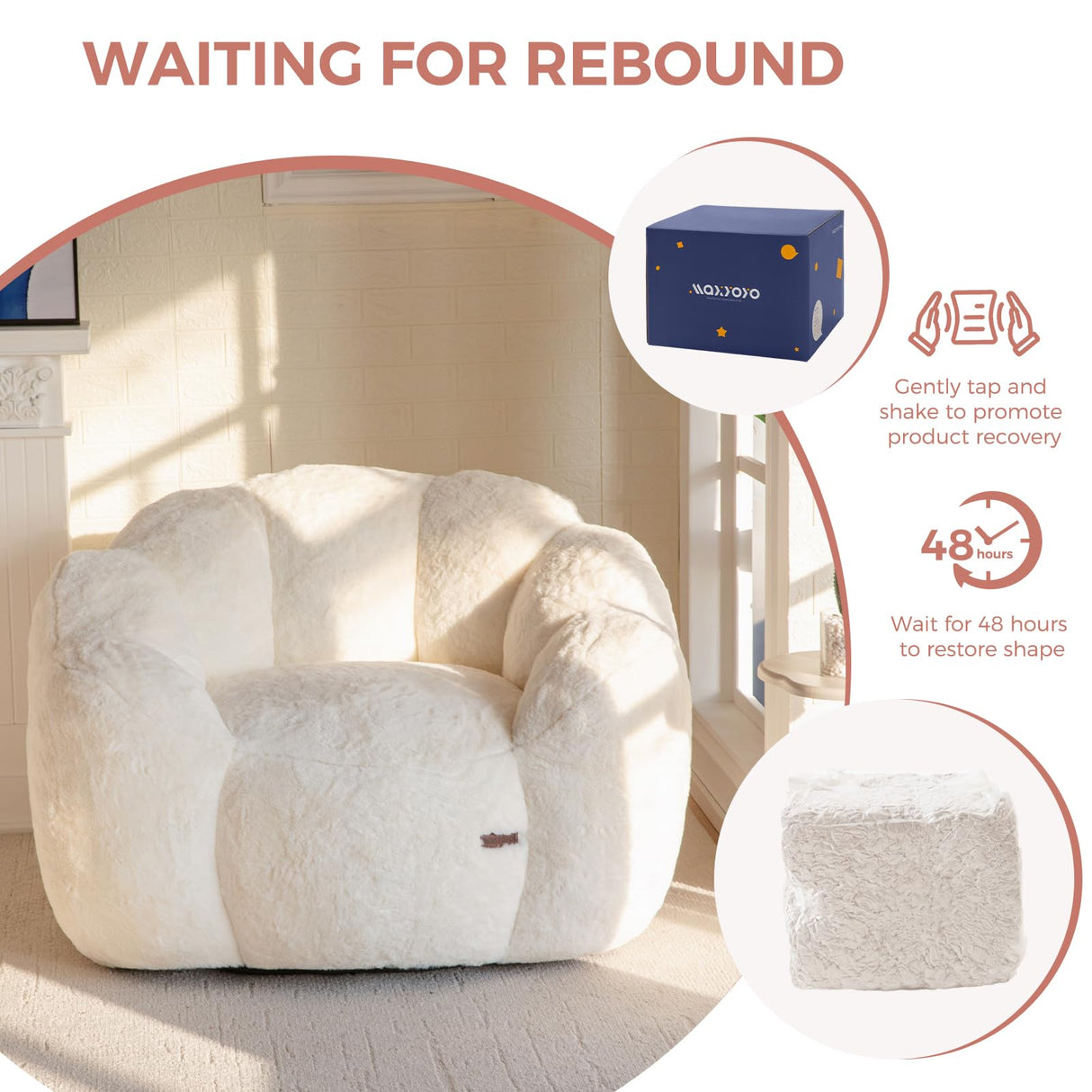 MAXYOYO Bean Bag Chair for Adults, Floral Shaped Bean Bag Sofa, Ultra Soft Faux Fur Floor Sofa, Large Reading Chair for Living Room Bedroom, Beige, Single MAXYOYO