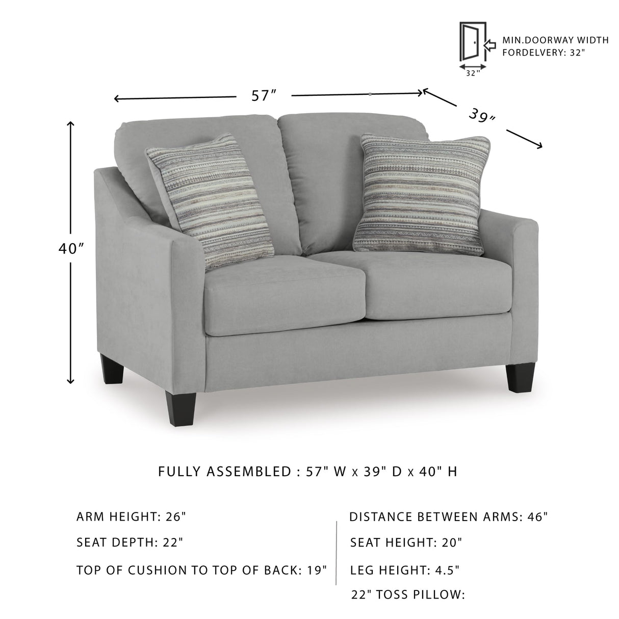 Signature Design by Ashley Adlai Casual Loveseat with 2 Toss Pillows, Light Gray Signature Design by Ashley