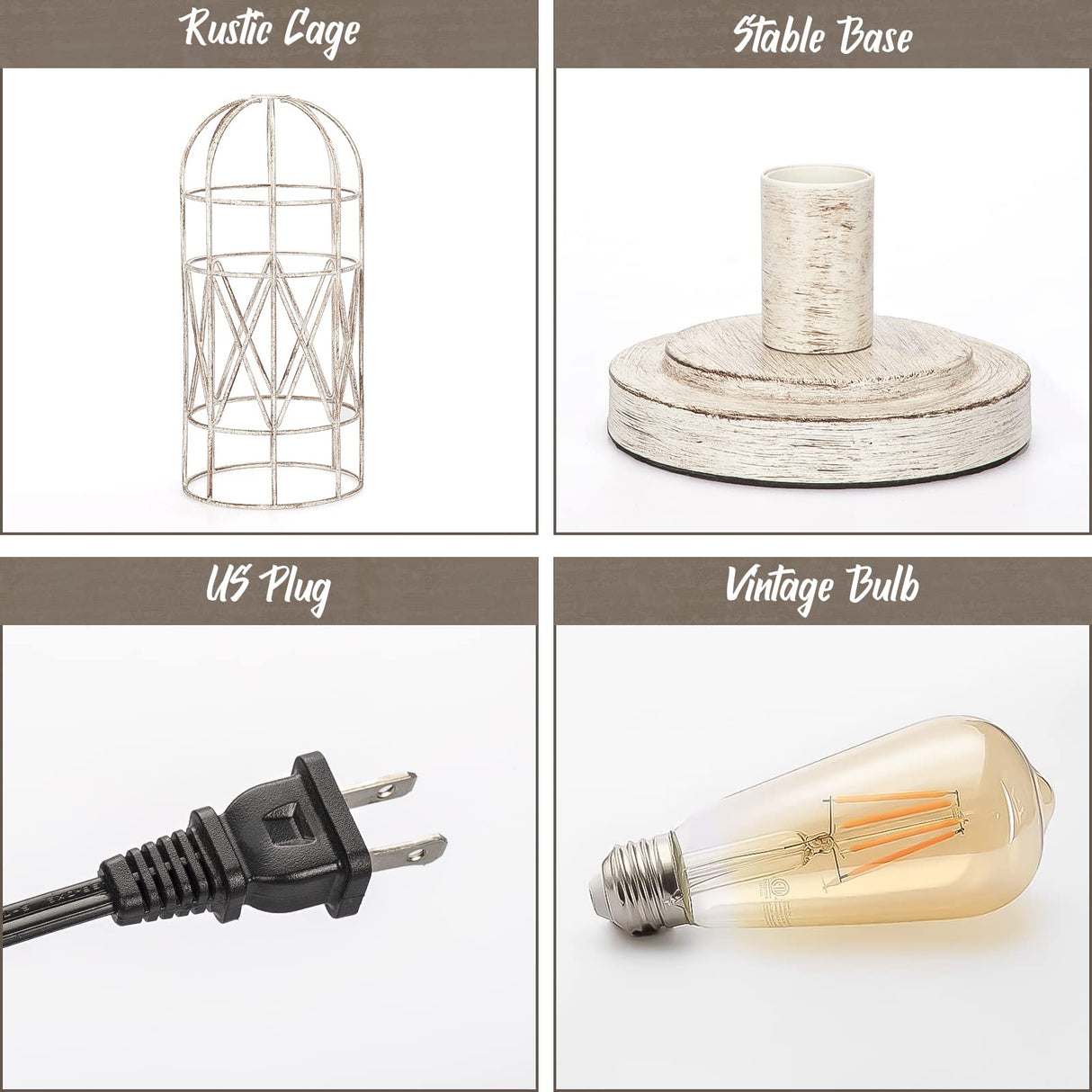Small Table Lamp, Touch Control Table Lamp with Brushed White Oak Cage, Farmhouse Bedside Lamp 3-Way Dimmable Nightstand Lamp Edison Lamp for Bedroom, Living Room, Hallway, Kitchen, LED Bulb Included Seaside village