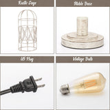 Small Table Lamp, Touch Control Table Lamp with Brushed White Oak Cage, Farmhouse Bedside Lamp 3-Way Dimmable Nightstand Lamp Edison Lamp for Bedroom, Living Room, Hallway, Kitchen, LED Bulb Included Seaside village
