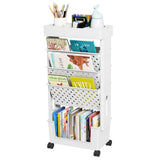 yeavs 5-Tier Mobile Bookshelf, Rolling Bookcase Book Storage Rack, Movable File Folder Organizer Cart with Wheels for Home Study Office Living Room Classroom, White yeavs