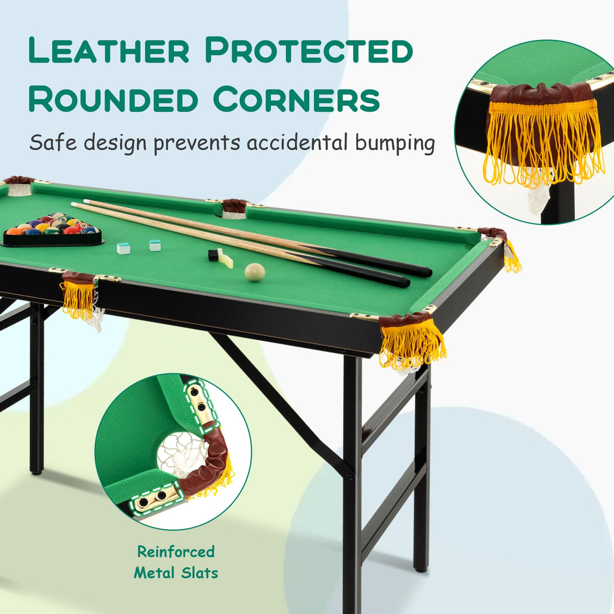 Costzon 47" Folding Billiard Table, Pool Game Table Includes Balls, Cues, Triangle, Chalk, Brush for Kids, Multipurpose Game Table for Parties & Family Gatherings (Black & Green) Costzon