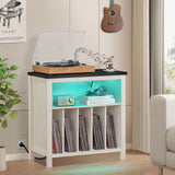 Joaxswe Large Record Player Stand with Charging Station & LED Lights, White Vinyl Record Storage Table Holds up to 230 Albums, Turntable Stand with Display Shelf for Music Room Bedroom Living Room Joaxswe