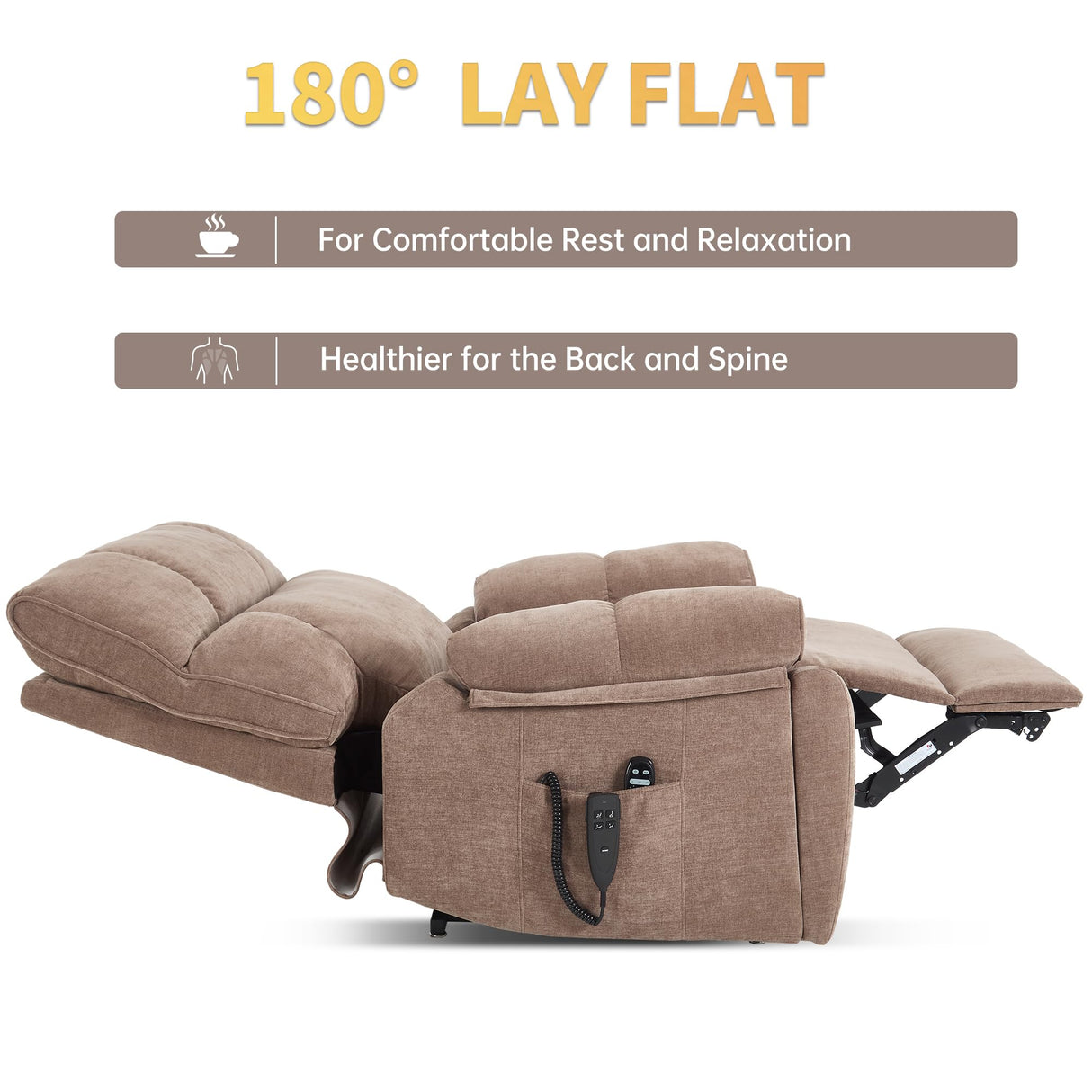 Trustyue Extra Large Dual Motor Power Lift Recliner Chair, Lift Chair with Massage and Heat for Elderly, Lay Flat Recliner, Standing Assistance, Stainless Steel Cup Holders, Chenille Brown Trustyue