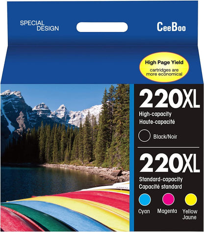 CEEBOO 220XL High Yield Remanufactured Ink Cartridges Replacement for Epson 220 XL, Use with Epson WF-2760 WF-2750 WF-2660 WF-2650 WF-2630 XP-424 XP-420 XP-320 (Black Cyan Magenta Yellow), 4 Pack