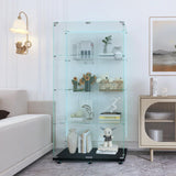 Glass Display Cabinet with 12 Color Lights and Lock 4-Tier 2-Door Curio Cabinets with Wheels Full Vision Showcase Tempered Glass Display Case for Living Room Bedroom Office, 65"*30.9"*13.6"Black Buzleer