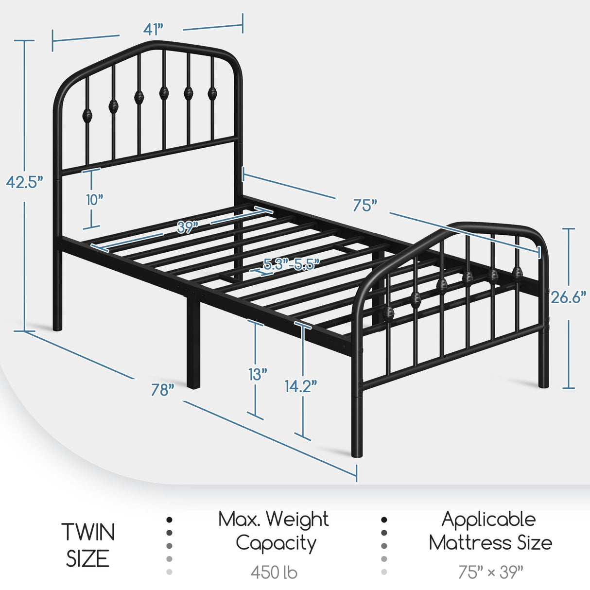 Yaheetech Metal Bed Frame Twin Size Metal Platform Bed Frame with Victorian Style Headboard/Footboard/Easy Assembly/No Box Spring Needed/Black Yaheetech