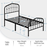 Yaheetech Metal Bed Frame Twin Size Metal Platform Bed Frame with Victorian Style Headboard/Footboard/Easy Assembly/No Box Spring Needed/Black Yaheetech