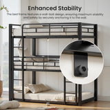 Mixcous Metal Triple Bunk Bed, Twin Over Twin Over Twin Heavy Duty Bunkbeds, Full-Length Guardrail Family-Friendly for All Ages, Bedroom, No Box Spring Needed, Easy Assembly, Black Mixcous