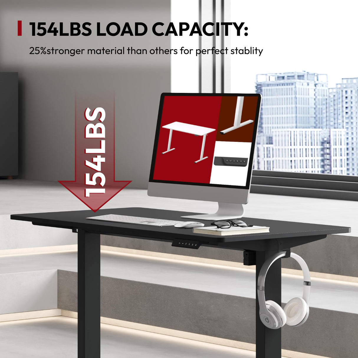 SANODESK Electric Standing Desk 40 x 24 Inches Whole-Piece Desktop Height Adjustable Stand Up Desk w/6-Button Controller Ergonomic Computer Desk for Home Office, Black Frame + Black Tabletop SANODESK