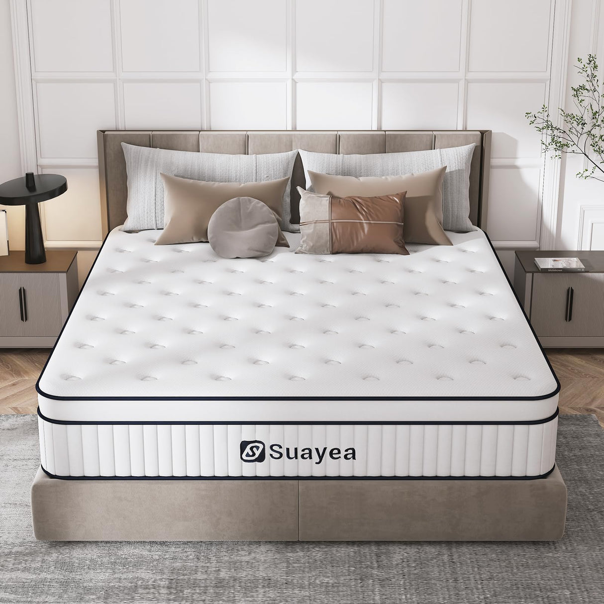 King Size Mattress 12 Inch, King Mattress in a Box, Medium Firm Hybrid Mattress with Pocket Spring and Soft Foam, Pressure Relief, Motion Isolation SUAYEA