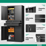 Letaya Metal Garage Storage Cabinet,71" Heavy Duty Steel Cabinet Tool Cabinet with 4 Door Lock-Adjustable Shelves and 2 Drawer for Garage Home Office Utility Room (Black) Letaya