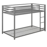 DHP Miles Silver Low Metal Bunk Bed Frame for Kids - Twin Over Twin with Built-in Ladder and High Guardrails DHP