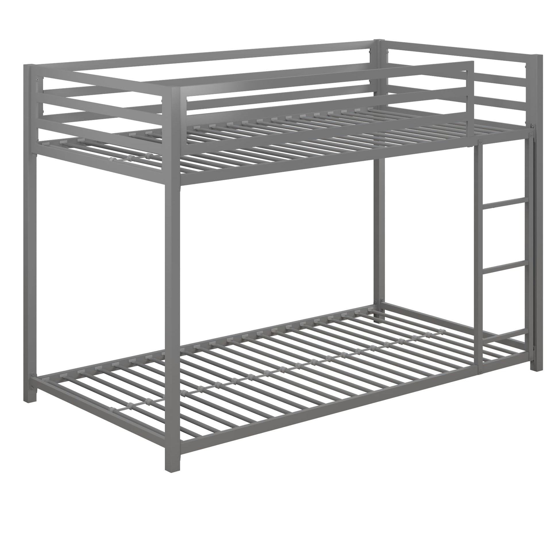 DHP Miles Silver Low Metal Bunk Bed Frame for Kids - Twin Over Twin with Built-in Ladder and High Guardrails - WoodArtSupply