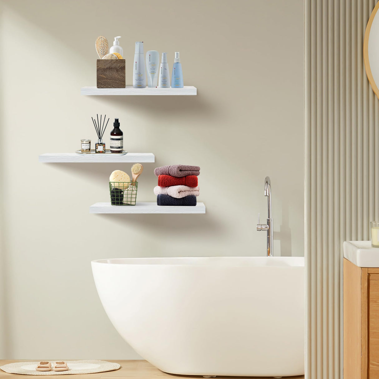 Upassion White Floating Shelves - Set of 3, 16" Wall Mounted Shelves for Home Decor, Living Room, Bedroom, Bathroom, Kitchen Upassion