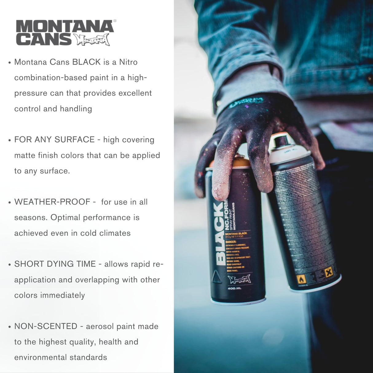 Montana BLACK Spray Paint Set – 6 Pastel Colors Bundle – 400ml Cans – Matte Finish, Fast-Drying, High-Pressure for Precision Graffiti, Street Art & DIY Projects WoodArtSupply