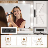 ONME Farmhouse Vanity Desk with HD Mirror and Light, Makeup Vanity with Drawers & Adjustable Cabinets, Glass Top Vanity with Charging Station, Rustic Modern Vanity Table with Shelves Bedroom White ONME