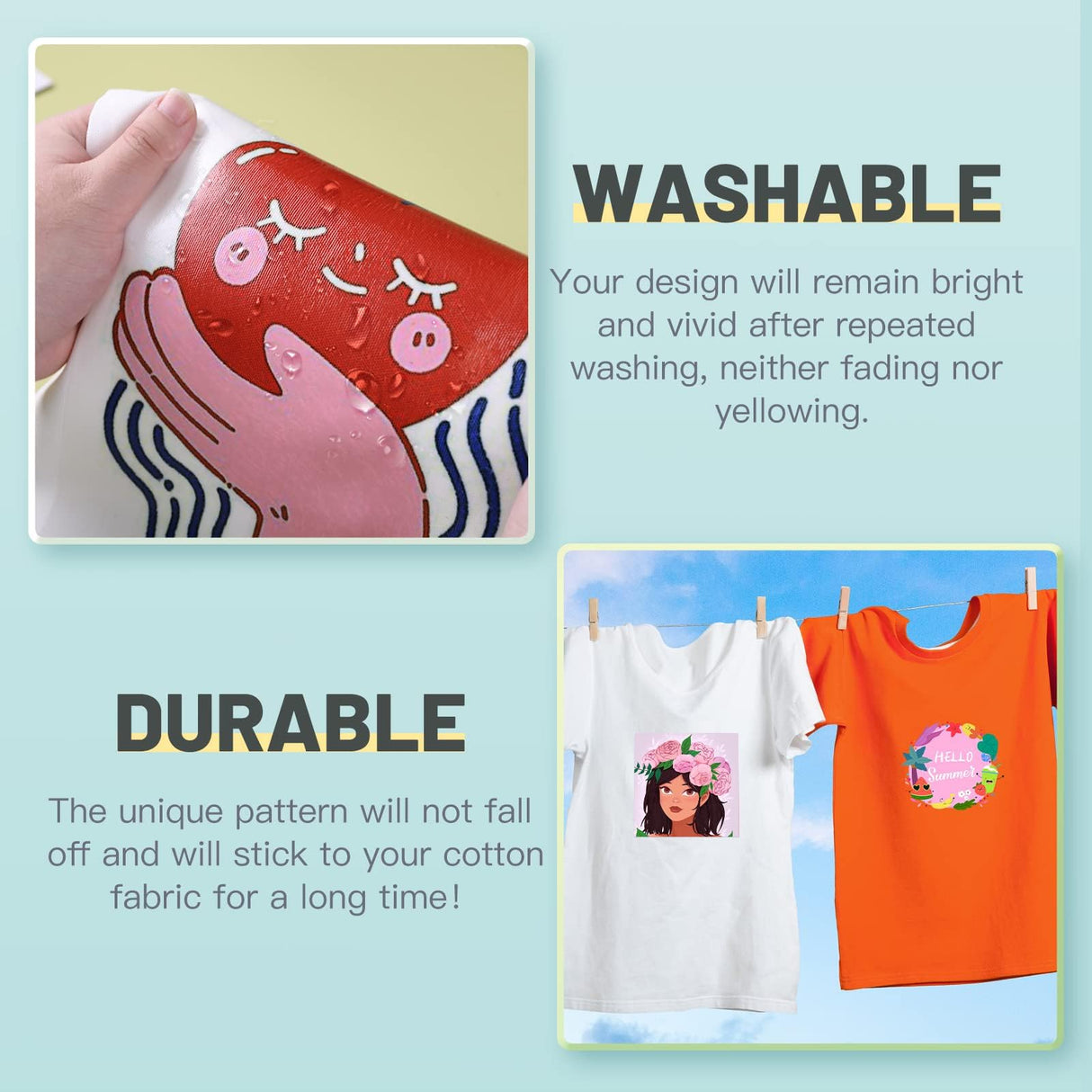 HTVRONT Clear HTV Vinyl for Sublimation, 20 Pack 12" X 12" Matte Sublimation Vinyl for Cotton Fabric, Wash Durable Clear Dye Sub HTV for Light-Colored T Shirts HTVRONT