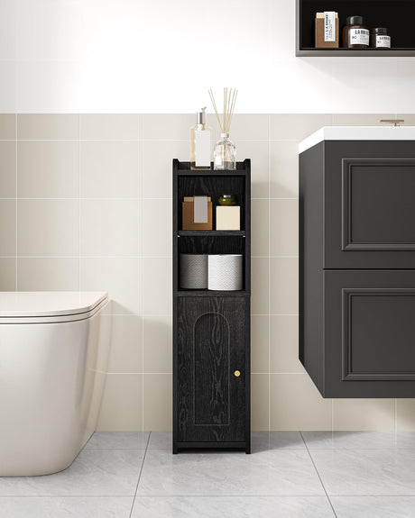 Hzuaneri Bathroom Storage Cabinet, Corner Floor Cabinet with Doors and Adjustable Shelf, Narrow Toilet Paper Cabinet, Bathroom Organizer for Small Spaces, Black, BC19704X Hzuaneri