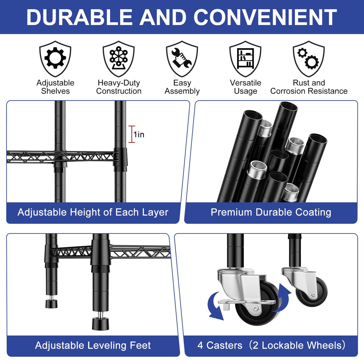 Homtell 5 Tier Shelving Unit Wire Rack, Heavy Duty Adjustable Shelf Rolling Storage Shelves with Wheels, 14" D x 30" W x 60" H 750 lbs Capacity Kitchen Garage Pantry Shelves for Small Spaces Homtell