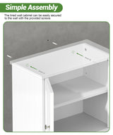 Irontar Small Medicine Cabinet with Towel Bar, Modern Bathroom Wall Cabinet with 2 Lined Doors, Over the Toilet Storage Cabinet with Adjustable Shelf, for Bathroom, Living Room, Kitchen, White CWG018W Irontar