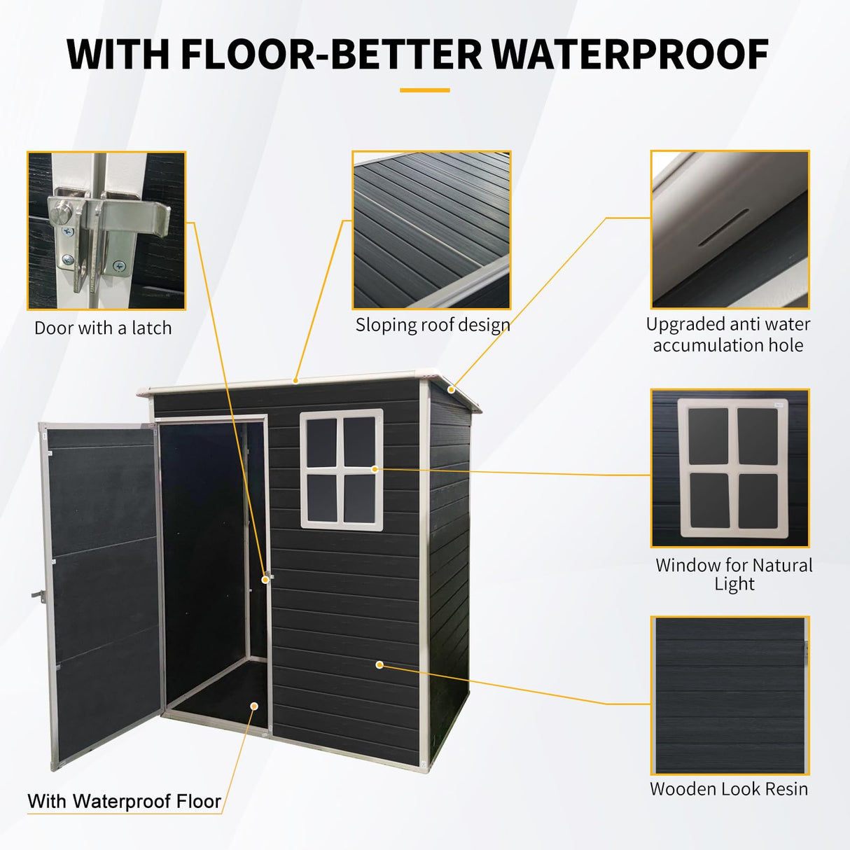 Shaical Outdoor Storage Shed 5 x 3 FT Resin Shed with Floor and Window, Sloping Roof Outdoor Shed with Lockable Door, Plastic Tool Shed for Patio, Garden, Backyard, Yard, Lawn, Black Shaical