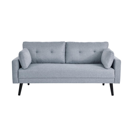 Serta Benrama 67" Soft Modern Sofa, Square Track Arms, Solid Wood Legs, Easy Assembly, Dream Coil Comfort, Soft Woven Polyester Fabric, Light Gray Serta