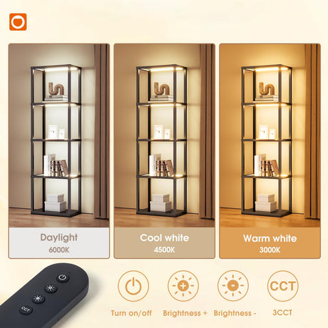 addlon Tall Display Shelf, Dimmable LED Lighted Shelves, Display Cabinet with Remote, Glass Curio Cabinet Bookcase with 3 Color Temperatures, Floor Lamp with Shelves for Living Room Decor addlon