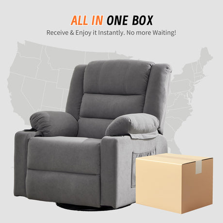 Sftaiyou 360°Swivel Rocker Recliner Chair for Adults,Manual Glider Recliner Sofa with Massage and Heating, Nursery Rocking Chairs with Cup Holds for Living Room Bedroom(Grey) Sftaiyou