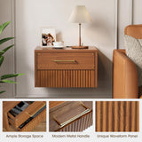 JOINICE Floating Nightstand Set of 2 with Charging Station, Mid Century Modern Wood Wall Mounted Bedside Table with Storage Drawers & Fluted End Table for Bedroom, Home Small Space, Cherry, 2 PCS JOINICE