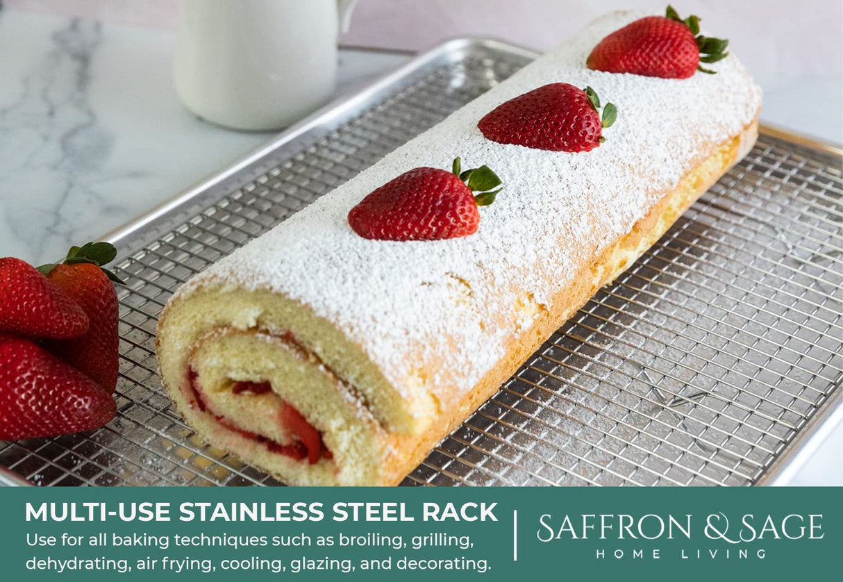 Commercial Quality Cookie Sheet and Rack - Aluminum Half Sheet Baking Pan and Stainless Steel Cooling Rack Set 13x18 Rust & Warp Resistant, Heavy Duty Saffron & Sage Home Living