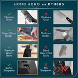 Home Hero Kitchen Knife Set with Sharpener - High Carbon Stainless Steel Knife Block Set with Ergonomic Handles (16 Pcs - Black) Home Hero