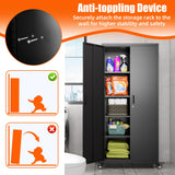 GangMei 73" H Garage Storage Cabinet with Optional Wheels, Metal Storage Cabinet with 2 Doors and 4 Adjustable Shelves for Garage Home Office, Black, Assembly Required, GangMei