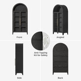 infurnic Arched Display Cabinet, 63'' Tall 5-Tier Arched Bookcase with Glass Doors & Adjustable Shelves for Living Room, Dining Room & Kitchen, Black infurnic