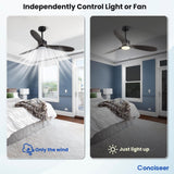 Wood Ceiling Fans with Lights, 52 Inch Ceiling Fans with Light and Remote for Bedroom Living Room Kitchen Office, Indoor/Outdoor Use, 3CCT Dimmable, 3 Blades 6 Speed Reversible Quiet DC Motor, Black Conciseer