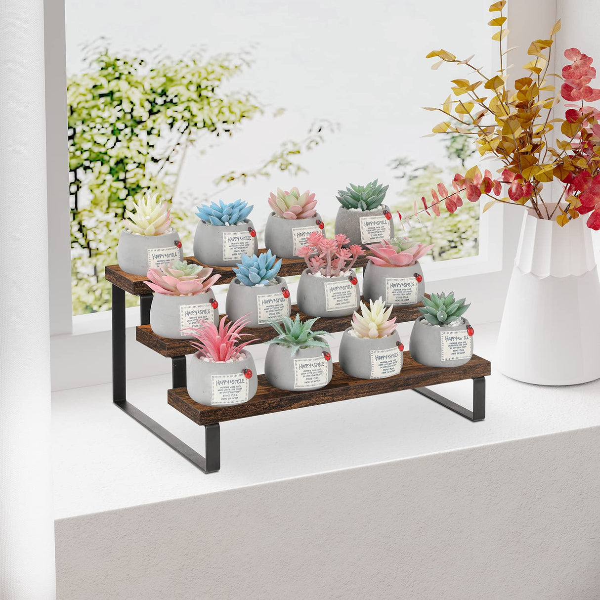 YINMIT Wooden Display Riser Stand, Tiered Perfume and Cologne Organizer Stand, 3 Tier Spice Rack Organizer, Rustic Display Shelf for Candles (3 Tier) YINMIT