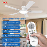 TCL Ceiling Fans with Lights, 52 Inch Low Profile Ceiling Fan with Light and Remote Control, Flush Mount, DC Reversible Motor, Noiseless, 6 Speeds Ceiling Fan for Bedroom (White) TCL