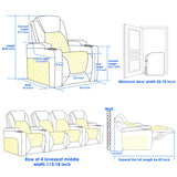 Weilianda Chic Top Grain Leather Home Theater Seating Power Headrest Recling Movie Gaming Recliner Sofa with 7 Colors Ambient Lighting, Golden Cup Holder Carbon Fiber Tray Table Loveseat Blue Weilianda