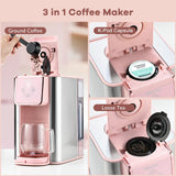 Mecity Pink Coffee Maker 3-in-1 Single Serve Coffee Machine, For Flat Bottom Coffee Capsule, Ground Coffee, 6 to 10 Ounce Cup, Removable 50 Oz Water Reservoir, 120V 1150W Mecity