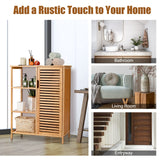 Tangkula Bamboo Bathroom Floor Cabinet, Storage Cabinet with Shutter Door and 3 Tier Shelves, Freestanding Floor Cabinet for Bathroom Living Room Kitchen Hallway, Bathroom Cabinet, Natural Tangkula
