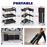 Folding Service Cart Heavy Duty 176 LBS w/ 360° Swivel Wheels Ergonomic Red Handle Foldable Utility Cart for Office Garage Home Kitchen Storage Collapsible Tool Cart COZONY