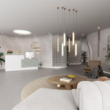 FAMAPY Reception Desk with Shelves, Modern Reception Table with Storage, Front Counter Checkout Table Retail Counter for Lobby Shop, White and Grey, 23.6”D x 86.6”W x 43.3”H FAMAPY