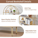 79" Tall Arched Bookshelf with Sliding Tambour Doors, Mid Century Modern Curved Bookcase Cabinet with Storage, 4-Tier Open Display Storage Shelf for Home Office, Living Room (Natural, 79inch) Janmer Home