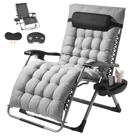 VEVOR Zero Gravity Chair, 33 inch Zero Gravity Recliner Lounge Chair for Indoor and Outdoor, Adjustable Anti Gravity Chair with Cushion, Headrest, Footrest, and Cupholder, 500 lbs, Gray VEVOR