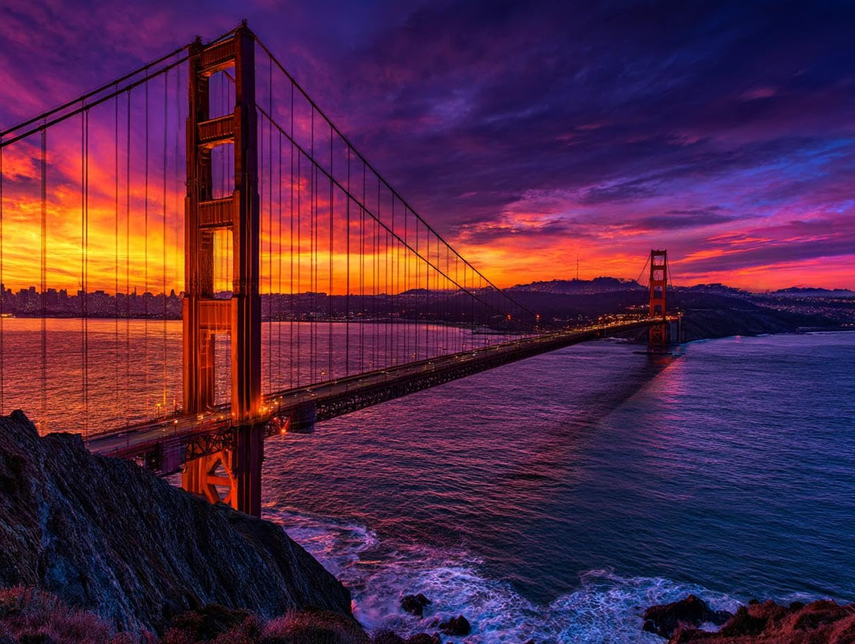 Diamond Art Kits Golden Gate Bridge, San Francisco at Sunset Crystal Rhinestone Diamond Painting, Landscape Paint by Numbers Kit for Adults for Home Wall Decor 12x16 inch CDYCNXZ