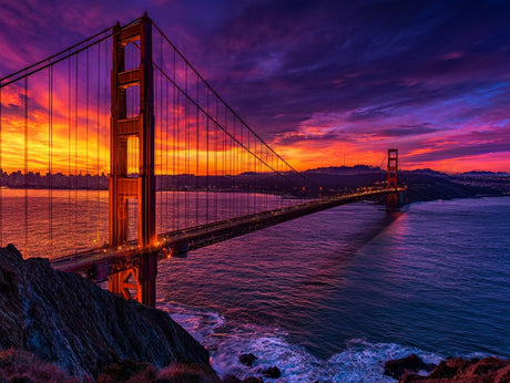 Diamond Art Kits Golden Gate Bridge, San Francisco at Sunset Crystal Rhinestone Diamond Painting, Landscape Paint by Numbers Kit for Adults for Home Wall Decor 12x16 inch CDYCNXZ