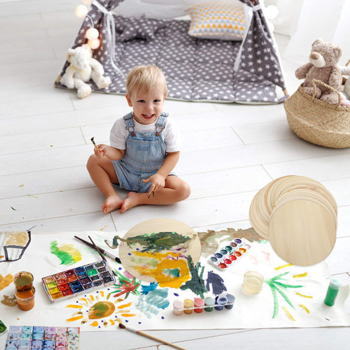 ZOEYES 20 Pack 12 Inch Wood Rounds Unfinished Basswood Plywood Wooden Sheets Blank Wood Circle for Crafts Painting School Projects Door Hanger Wood Burning ZOEYES