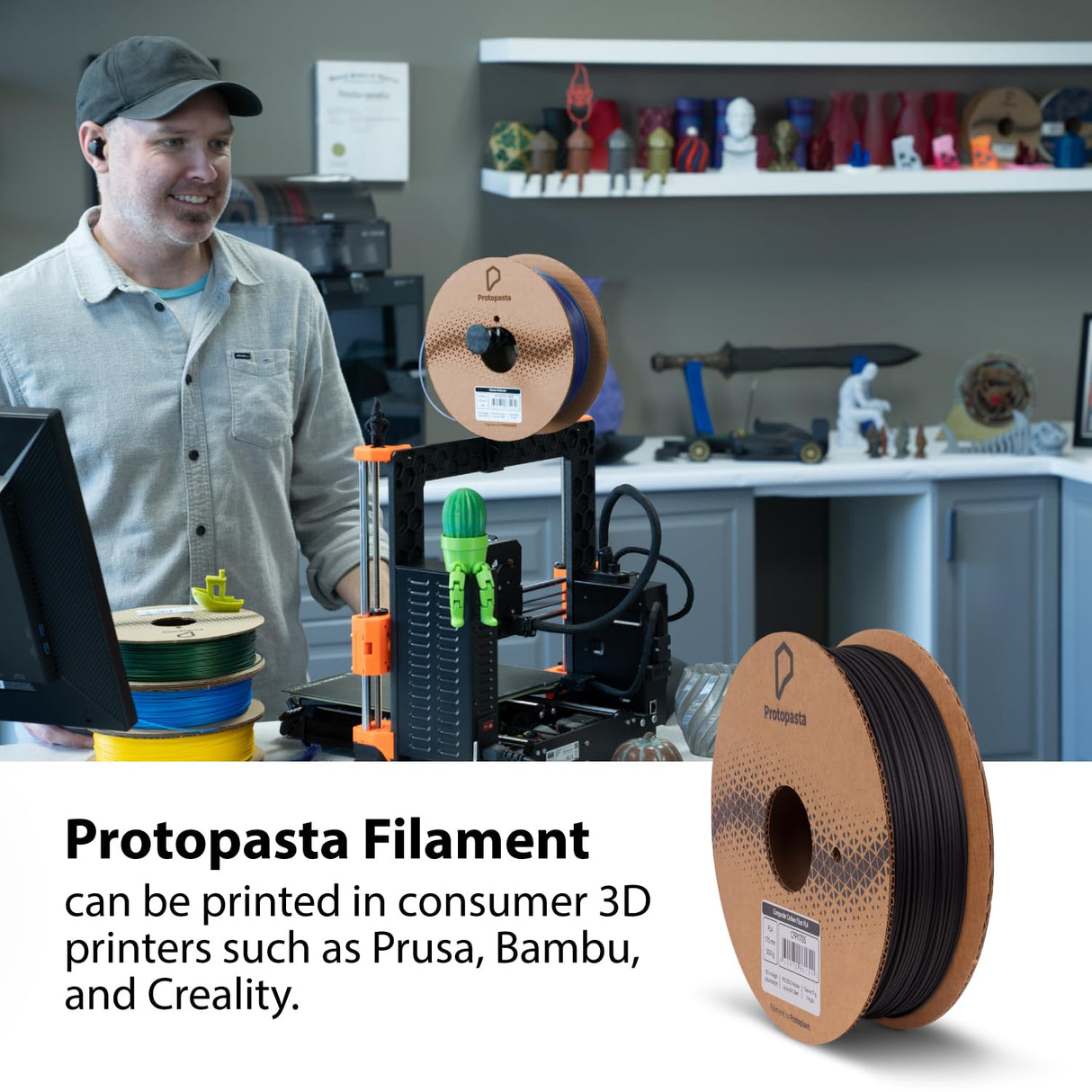 Protopasta 3D Printer Filament, PLA Filament 1.75mm, Composite Carbon Fiber PLA, 500g Spool Proto-Pasta