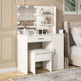 Makeup Vanity Desk with Lighted Mirror & Power Strip,Makeup Vanity Table with Lights and Lots Storage,3 Lighting Modes,35in Large Drawers Dressing Table,White Vabches