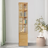 360° Rotating 6-Tier Bamboo Bookshelf with Shutter Door - Stylish Storage Rack for Small Spaces OUKANING